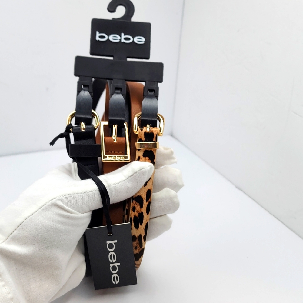 bebe WOMEN'SBELT, THIS ITEM COMES WITH 3 BELTS, BLACK, BROW & LEPPARD, LARGE (L)